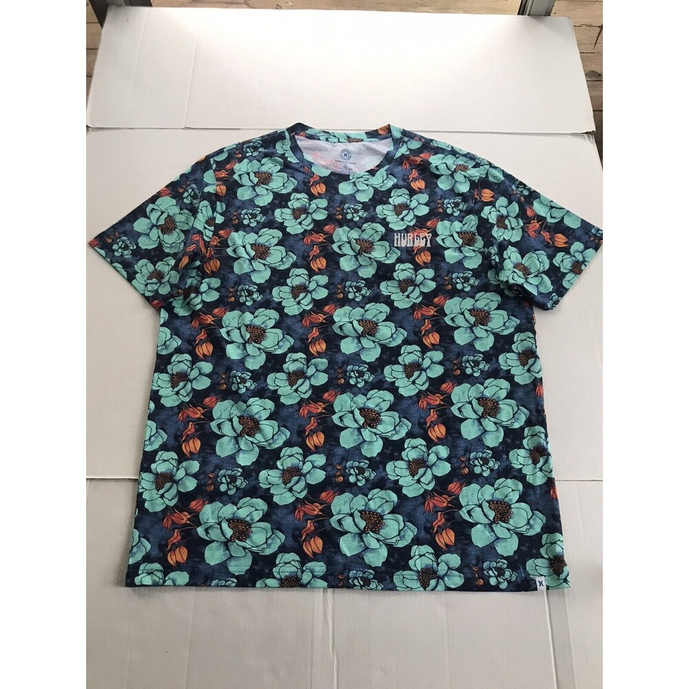 Hurley Men's Blue Graphic Floral Vibes Crew-Neck Short-Sleeve T-Shirt L New RB